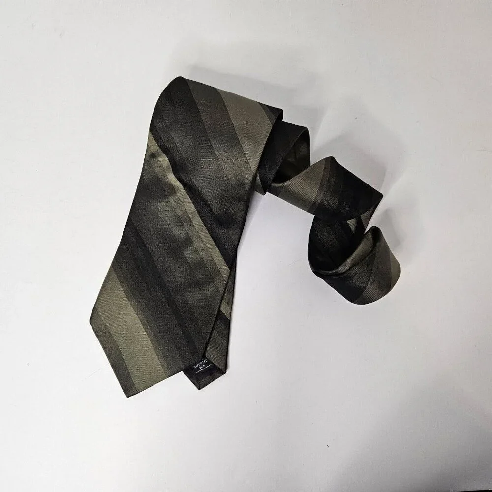 Zylos George Machado‎ 100% Silk Tie Dark Green Tone on Tone & Black Stripe
